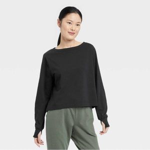 Women's Supima Cotton Long Sleeve Top-All in Motion Black Size XXL NWT 6